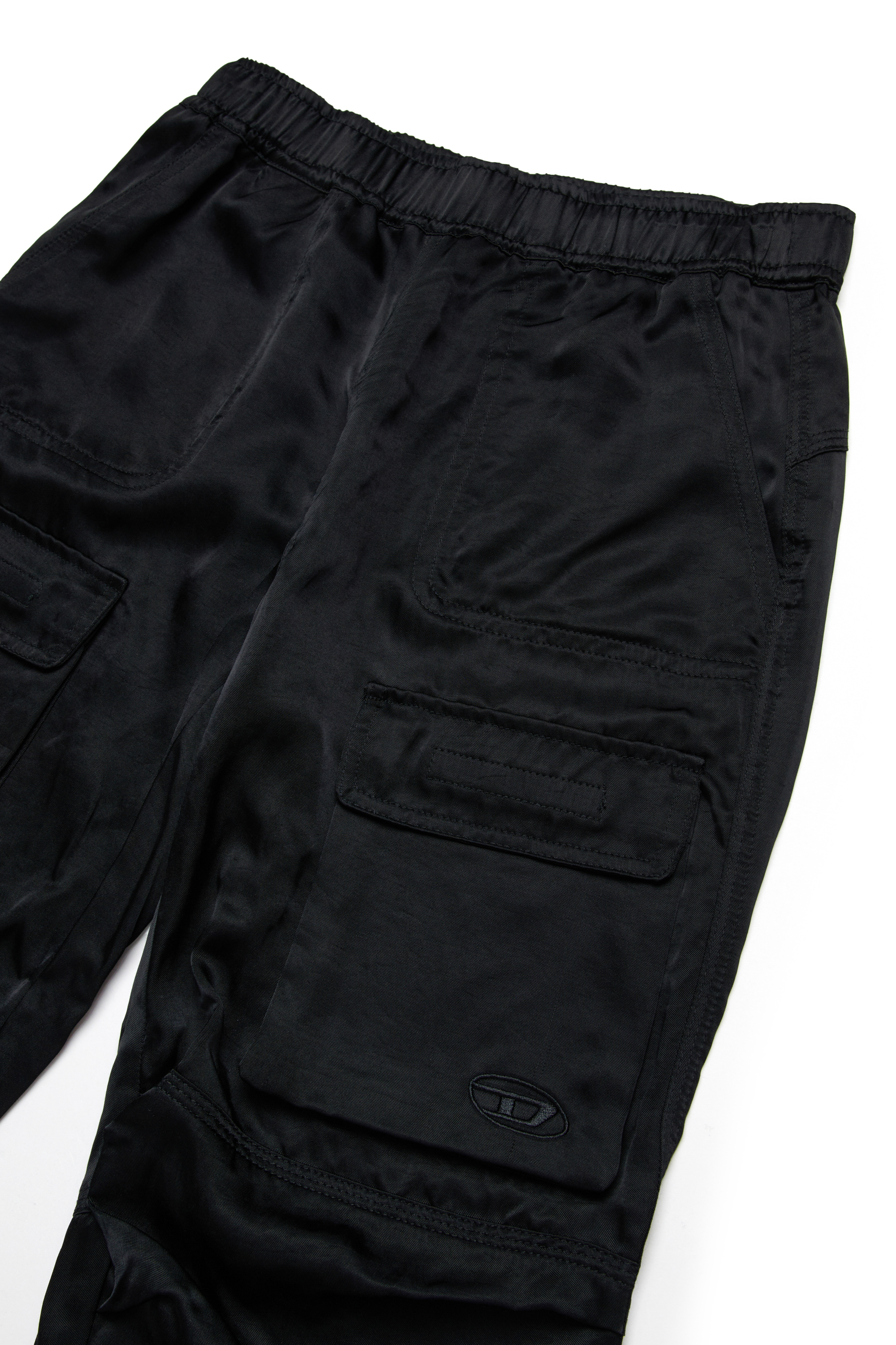 Diesel - PMIRTAS, Woman's Satin cargo pants with Oval D in Black - 3