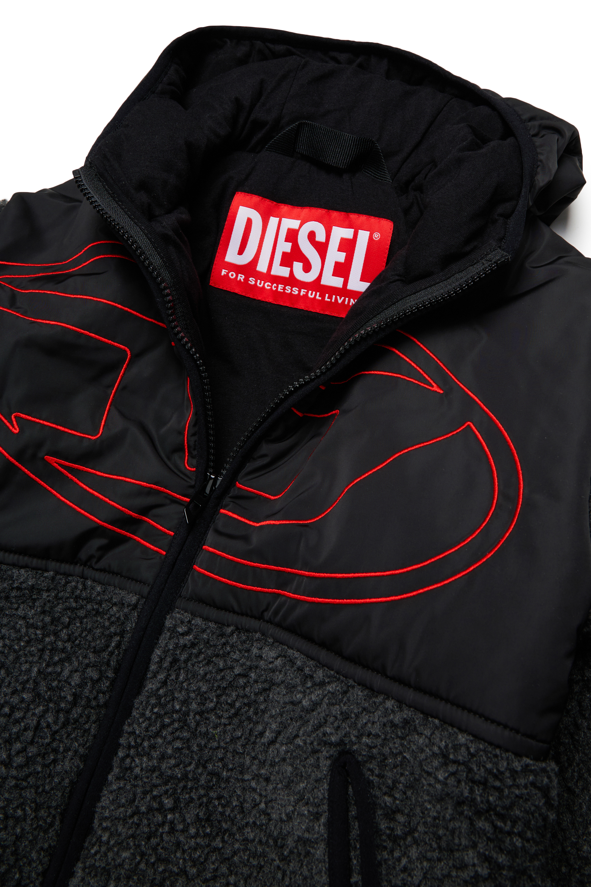 Diesel - JSHEAR, Man's Hooded jacket in nylon and teddy fleece in Black - 3