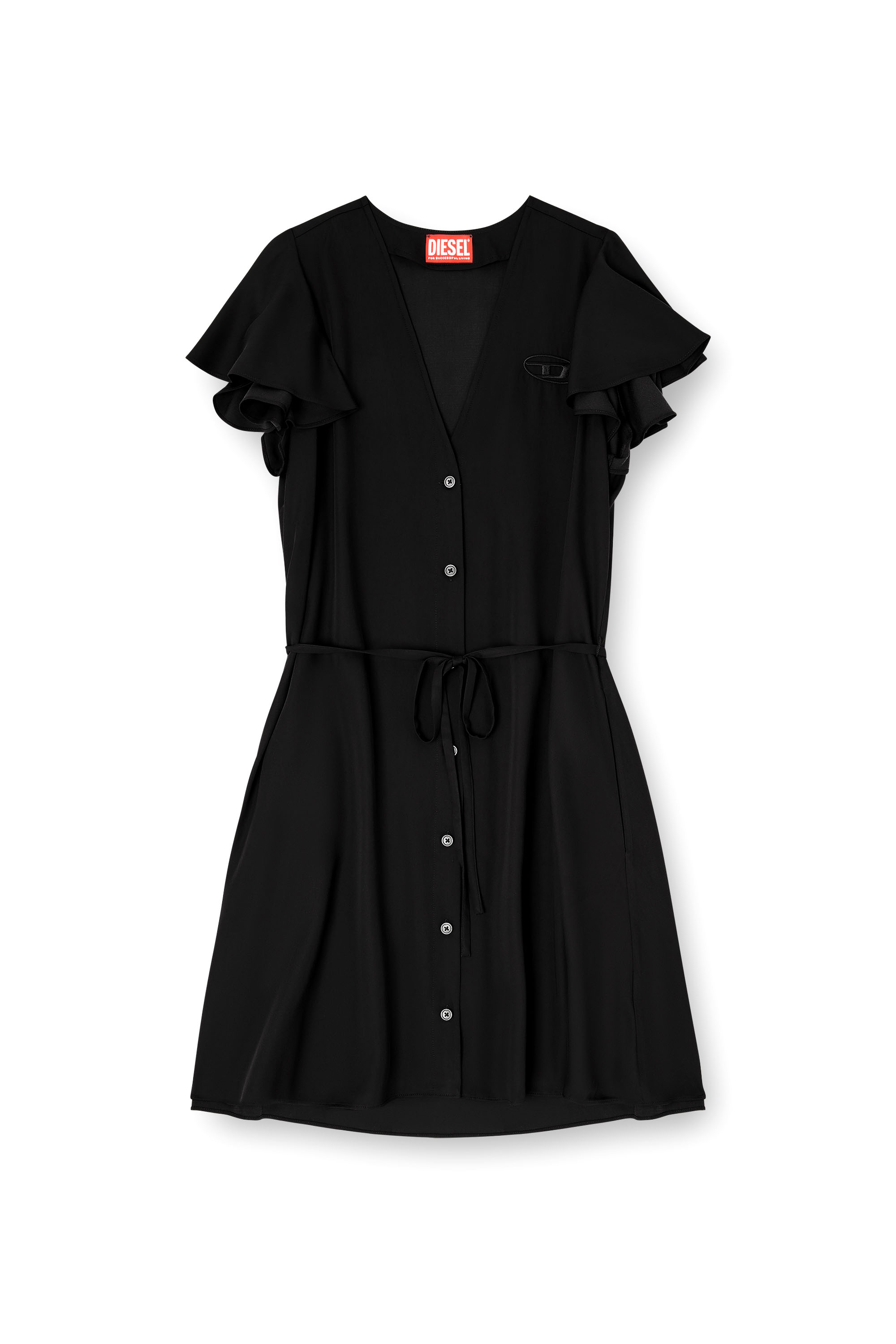 Diesel - D-AIKIRI, Woman's Cupro dress with V-neck and front buttons in Black - 1