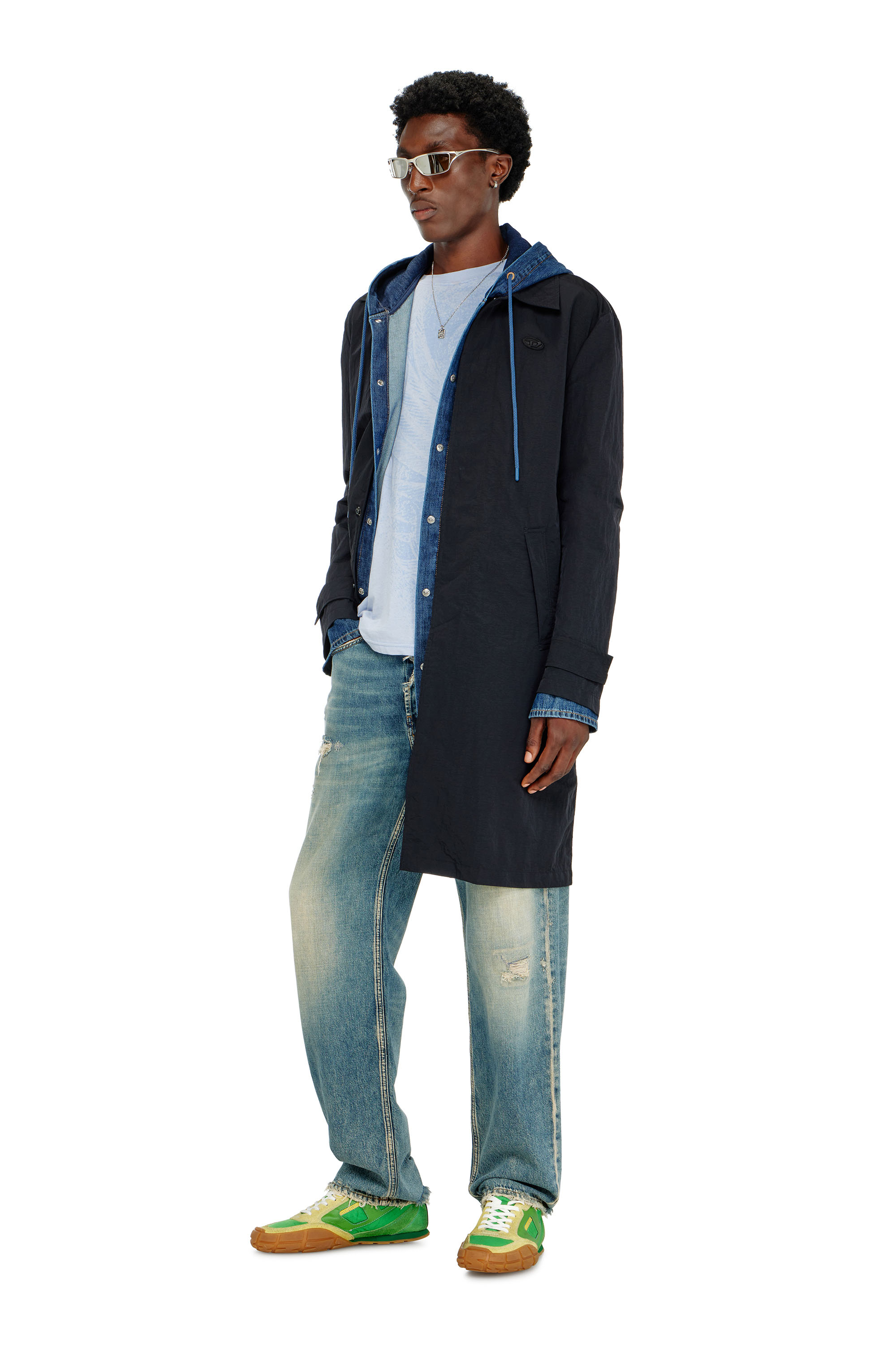 Diesel - J-BURHAT, Man's Nylon coat with shiny crinkle finish in Black - 1