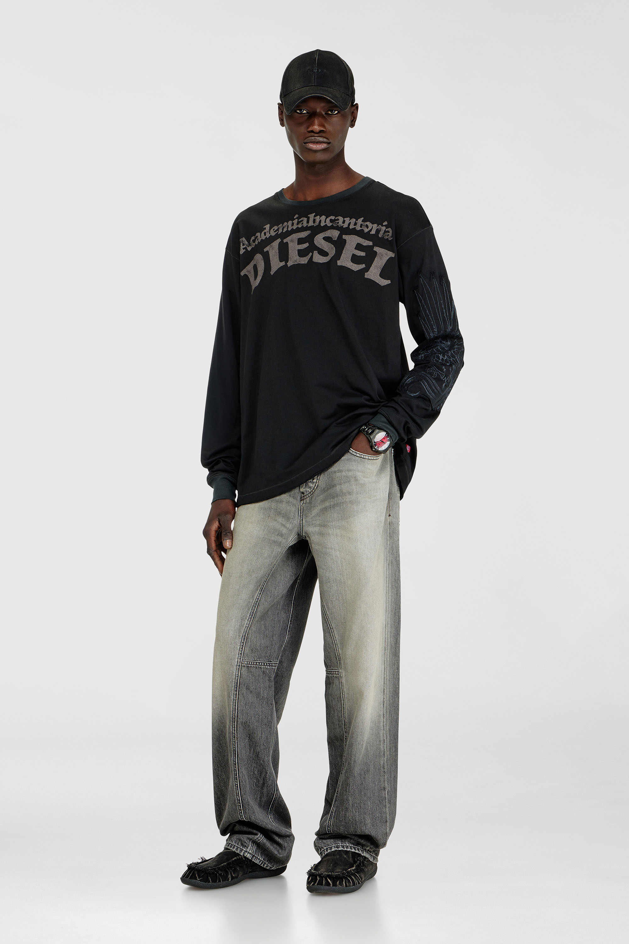 Diesel - T-NORM-LS-AA3, Man's Long-sleeve T-shirt with prints and patches in Black - 1