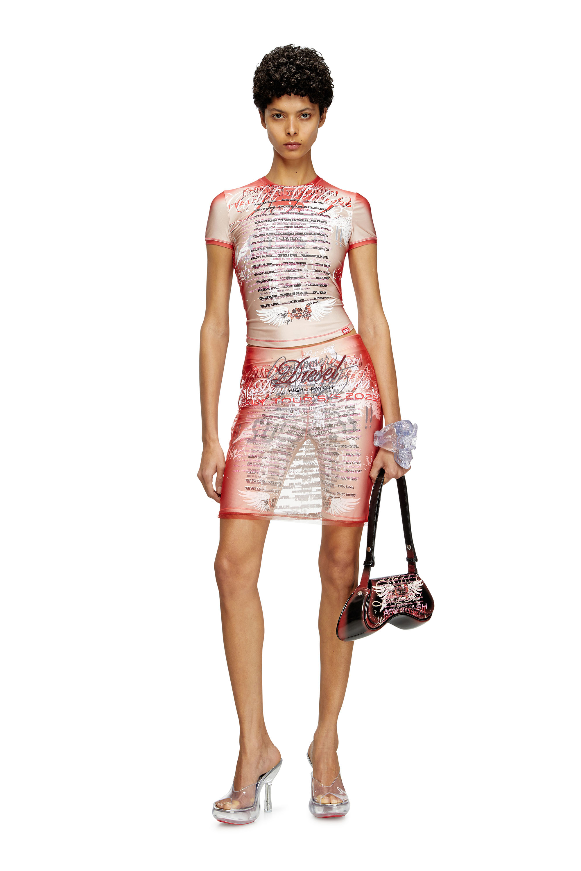 Diesel - T-KALYC-1, Woman's Sheer T-shirt with lyrics print in Pink - 1