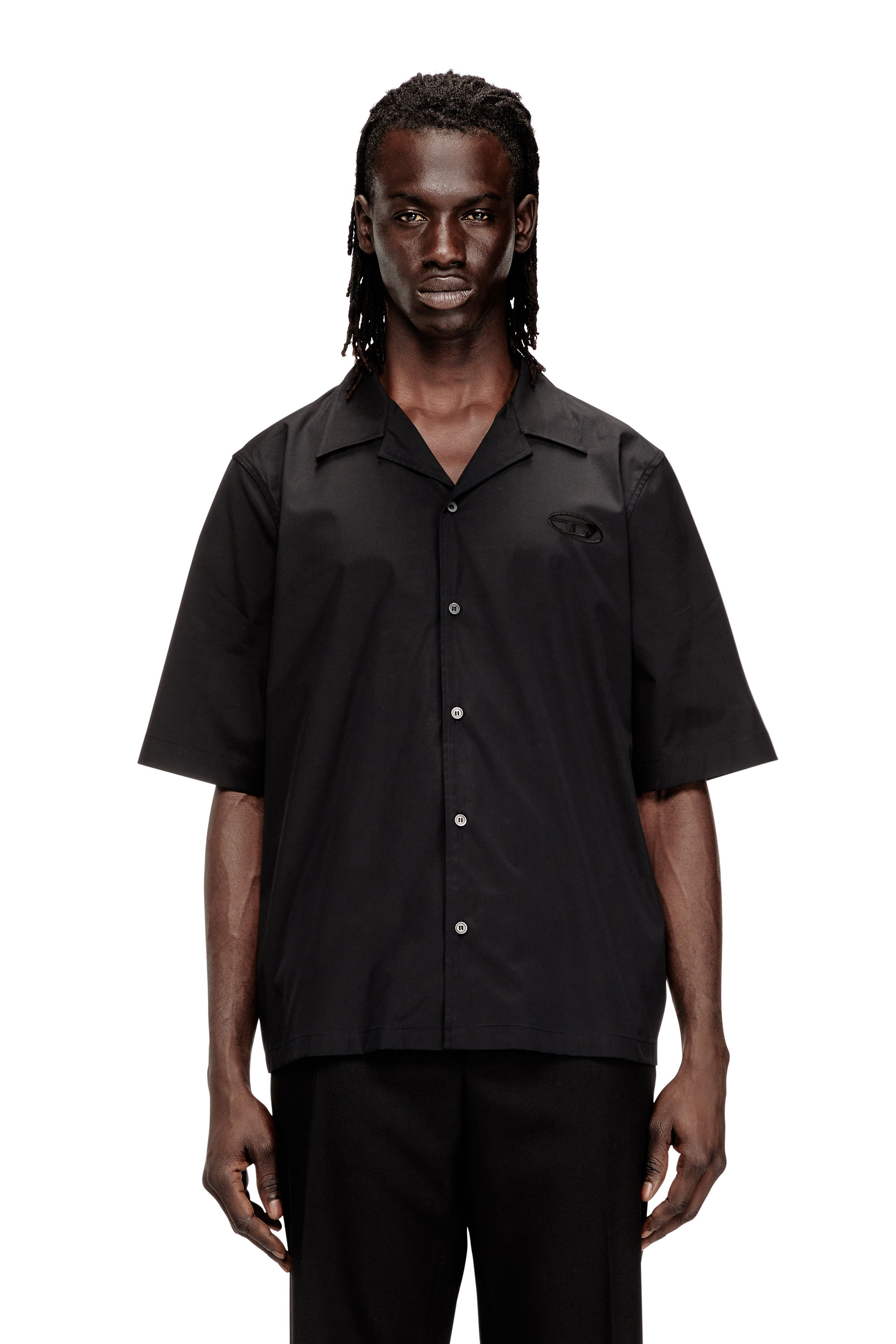 Diesel - S-MAC-GSBH, Man's Stretch poplin shirt with Oval D embroidery in Black - 1